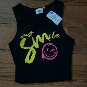 Lucy Black Tank Top with Yellow Graphic